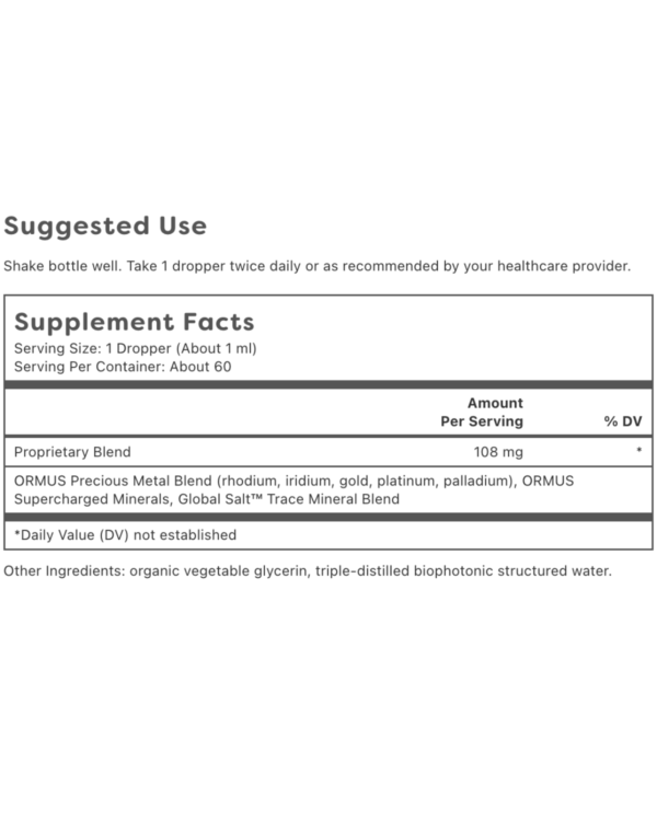ORMUS Earth Minerals Supplement Facts